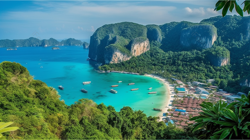 盛夏海岛海湾泰国皮皮岛山顶观景台俯视全景,高清,摄影图,摄影图片,图片大全,摄影图免费下载